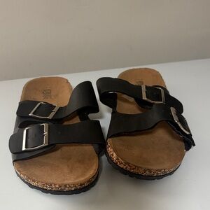 Black Double Strap Buckle Sandals